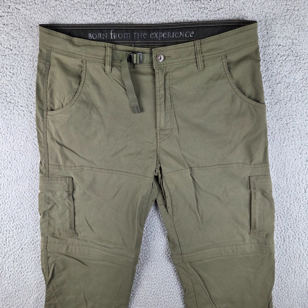 Prana Zion Convertible Cargo Hiking Pants Mens 38x32 Green Stretch Zip Off - Picture 2 of 13
